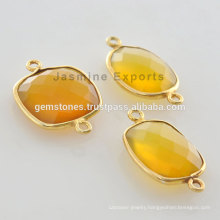 Best Quality Vermeil Yellow Chalcedony Bezel Setting Gemstone Connector Manufacturer